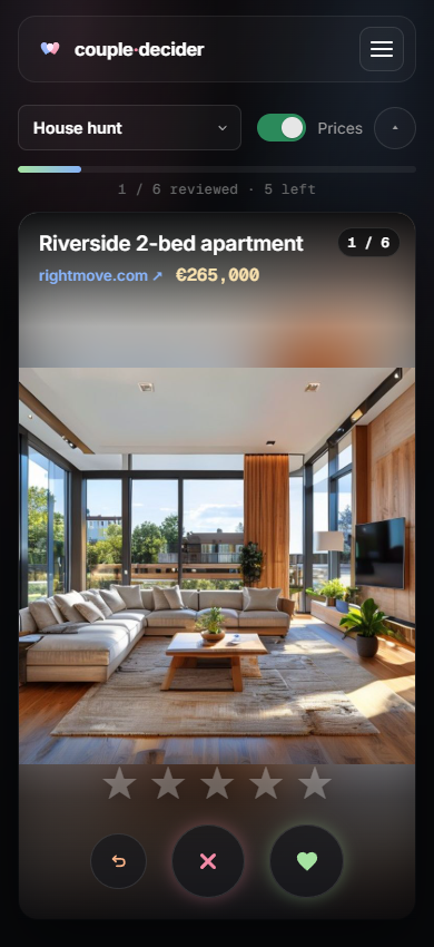 Deciding on an apartment in Pick For Two